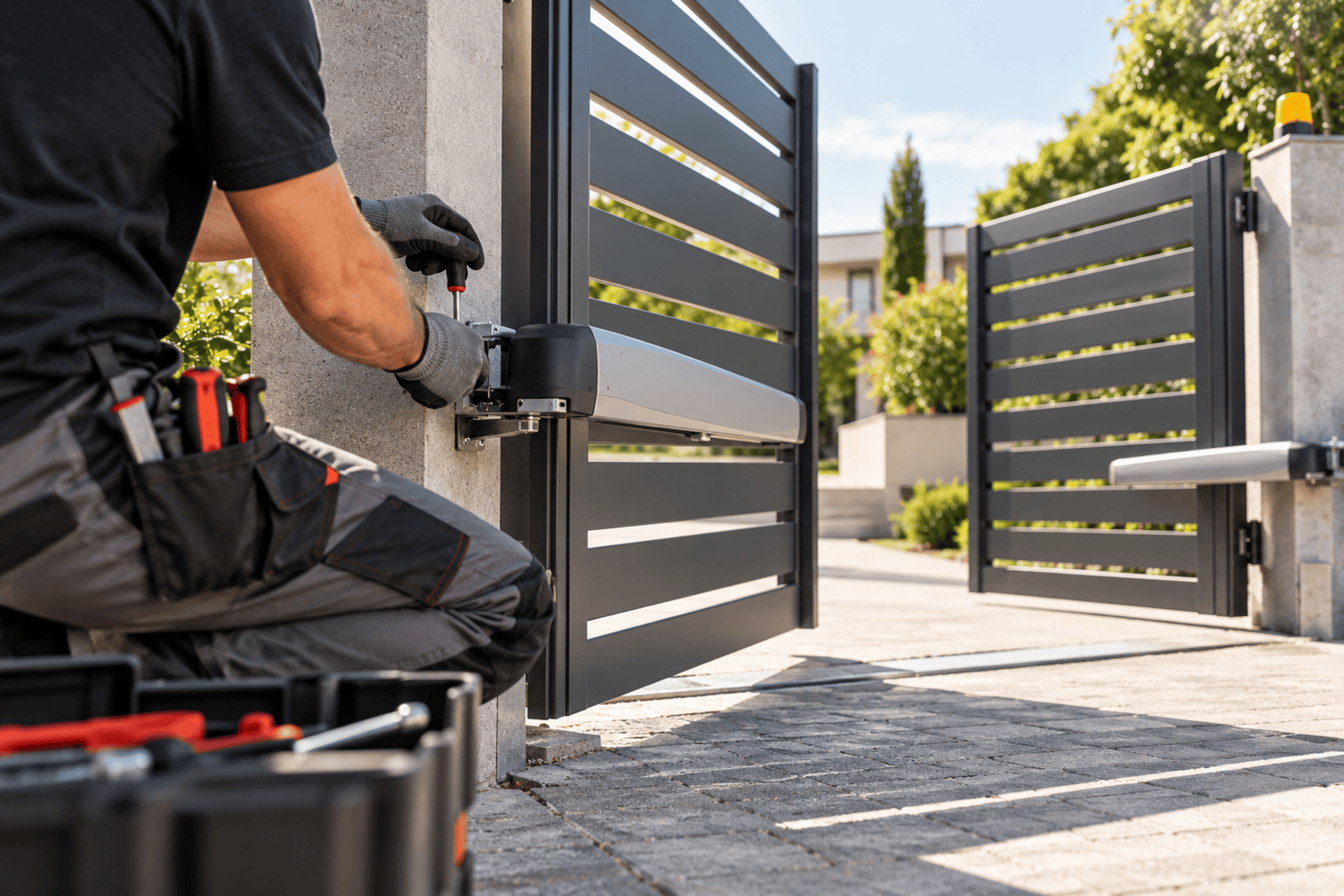 installatore cancelli automatici durante l'installazione a Torino