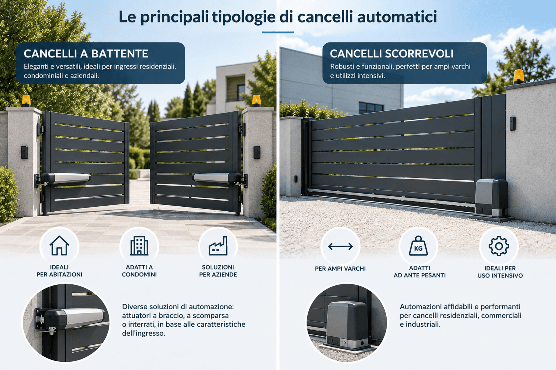 tipologie di cancelli automatici a battente e scorrevoli